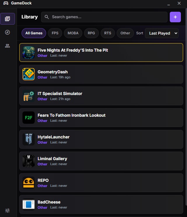 Gamedock interface preview 1