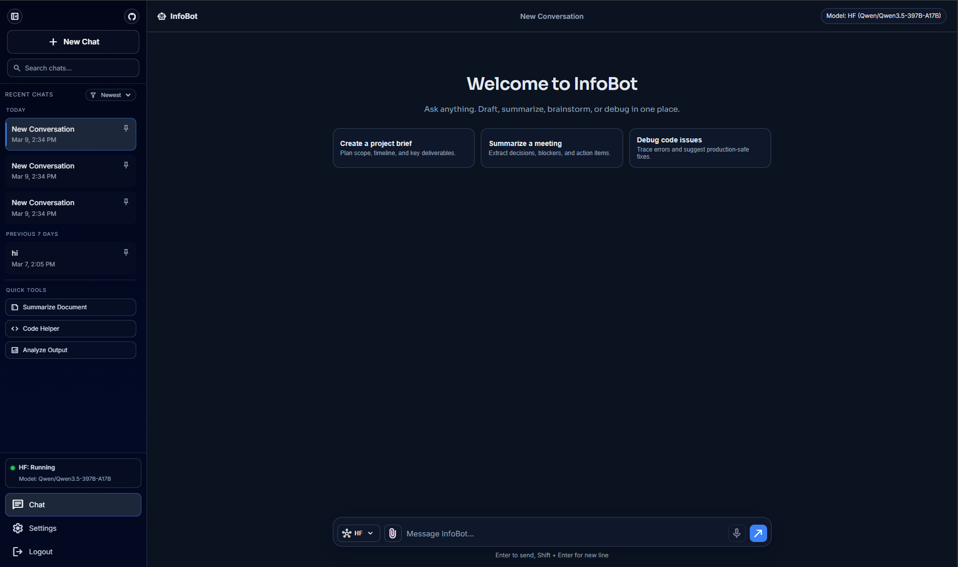 Infobot dashboard preview