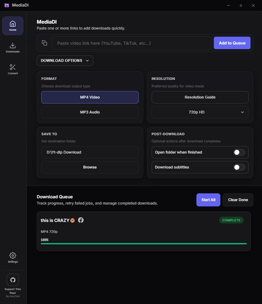MediaDL interface preview 1